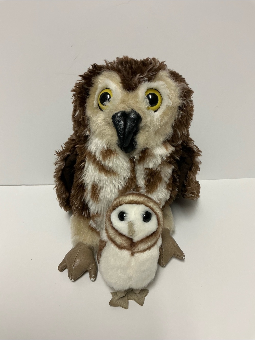 Folkmanis Puppets Plush Owls Set- Saw Whet Owl & Mini Barn Owl - READ INFO